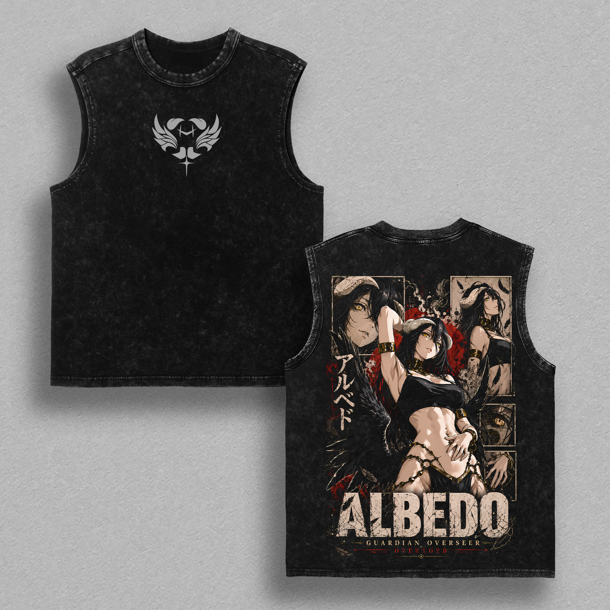 Albedo Anime T Shirt, Overlord Graphic Tee, Albedo Waifu Shirt, Japanese Anime Streetwear, Vintage Washed Black Tee