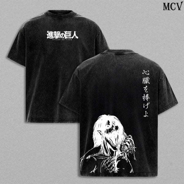 Eren Titan Transformation – Attack on Titan Vintage Washed Anime Graphic T-Shirt Dark Horror Streetwear