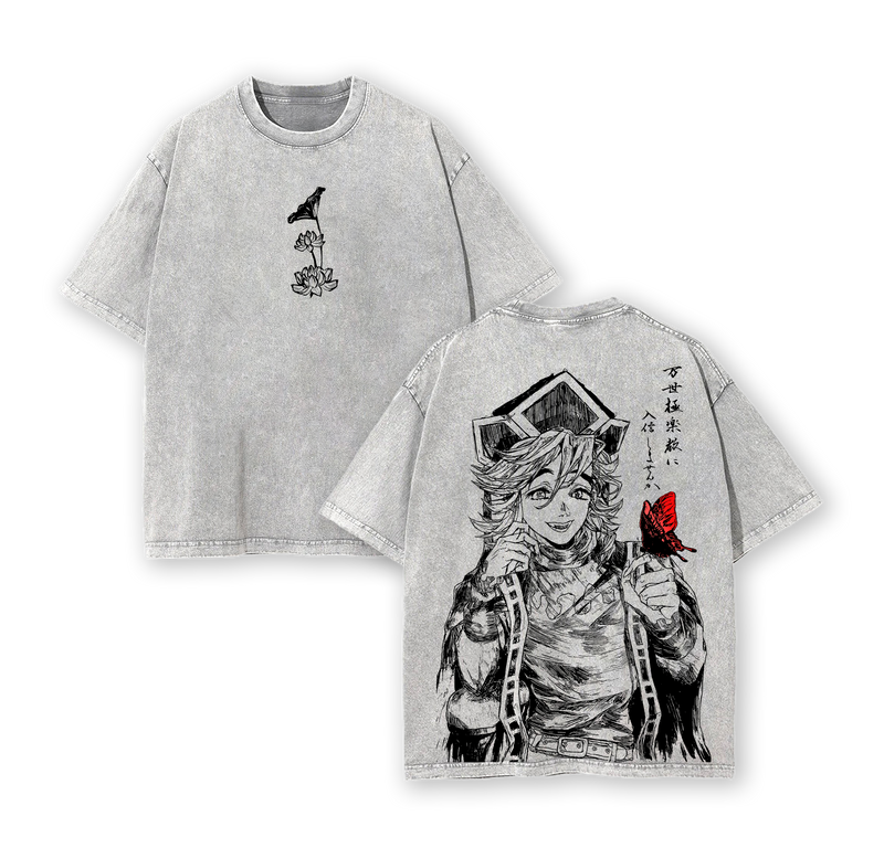 Doma Upper Rank 2 Tee – Demon Slayer Kimetsu no Yaiba Vintage Washed Oversized Heavy Cotton Anime Manga T-Shirt