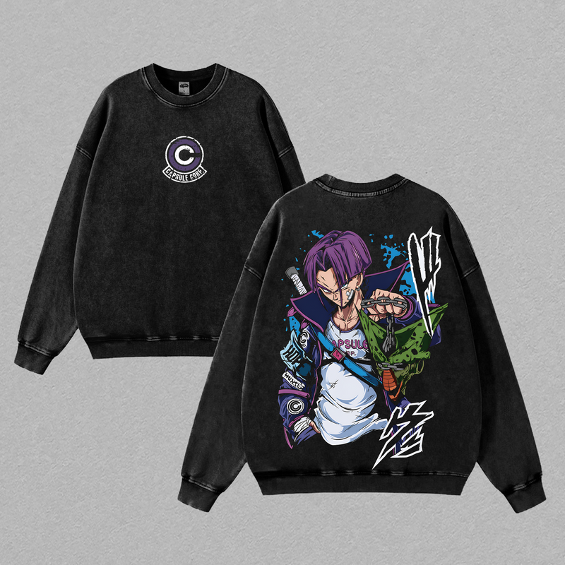 Trunks DBZ Anime Graphic Tee Vintage Washed Shirt Unisex Streetwear Capsule Corp Anime Shirt Future Trunks Sword Tee Dragon Ball Z Anime Clothing Gift for Anime Lovers Fans