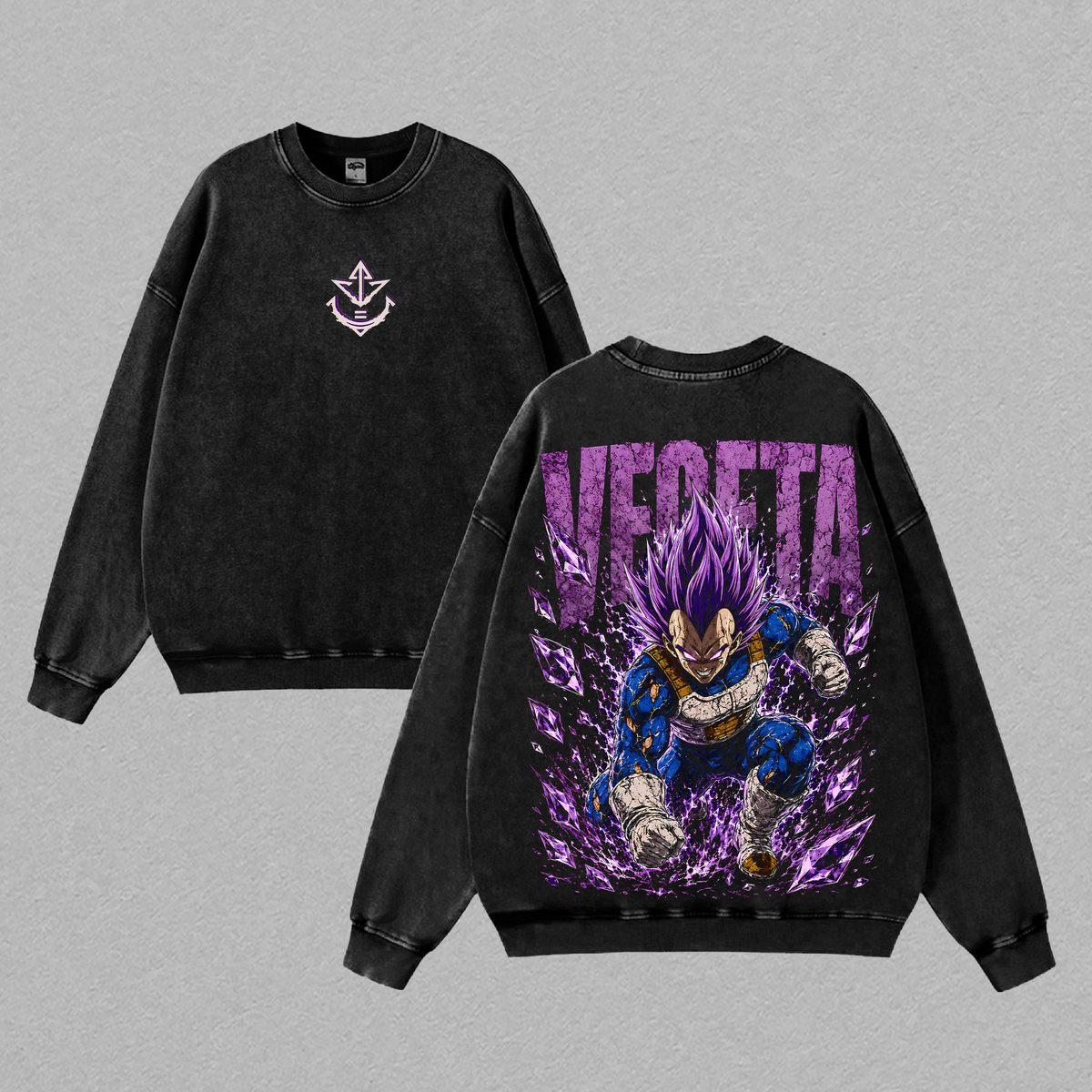 Vegeta Saiyan Prince Dragon Ball Z Legendary Saiyan Warrior Purple Power Form Double Printed Vintage Tee, Pride Warrior Destruction Energy Battle Aura Anime Graphic Shirt Heavyweight Cotton Unisex Streetwear