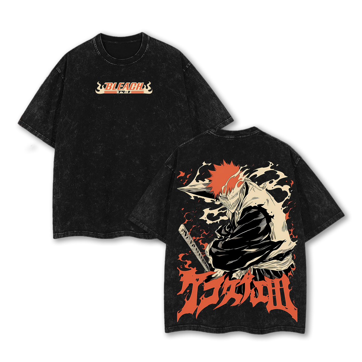 Ichigo Kurosaki Rage Bankai Bleach Retro Vintage Unisex Oversize Anime Manga Washed Heavyweight Cotton T-shirt