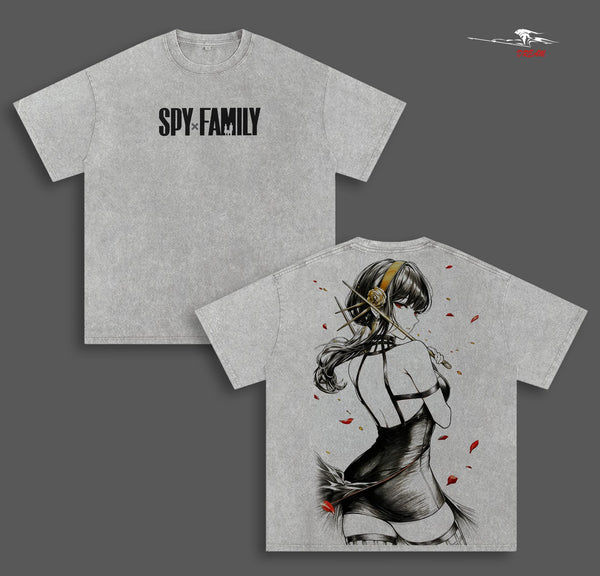 Yor Forger Spy × Family Anime Double Printed Vintage Washed Tee Unisex Oversize Anime Manga Washed Heavyweight Cotton T-shirt
