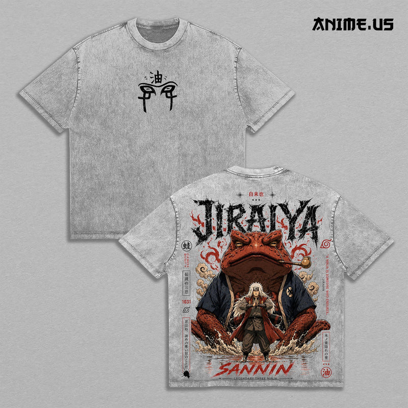 Jiraiya Legendary Sannin Naruto Anime Graphic Vintage Shirt, Sage Mode Great Toad Master Ninja Heavyweight Washed Cotton Anime Tee T-Shirt Hidden Leaf Streetwear Large Back Print
