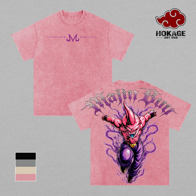 Majin Buu DBZ Kid Buu DBZ T-Shirt Vintage Washed T-Shirt | Majin Villain Anime Graphic Tee | Pure Evil Streetwear Oversized Shirt