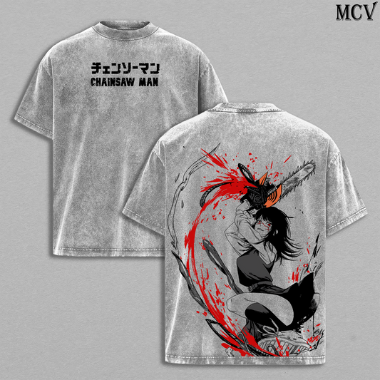 Blood Fiend Power – Chainsaw Man Vintage Washed Anime Graphic Tee