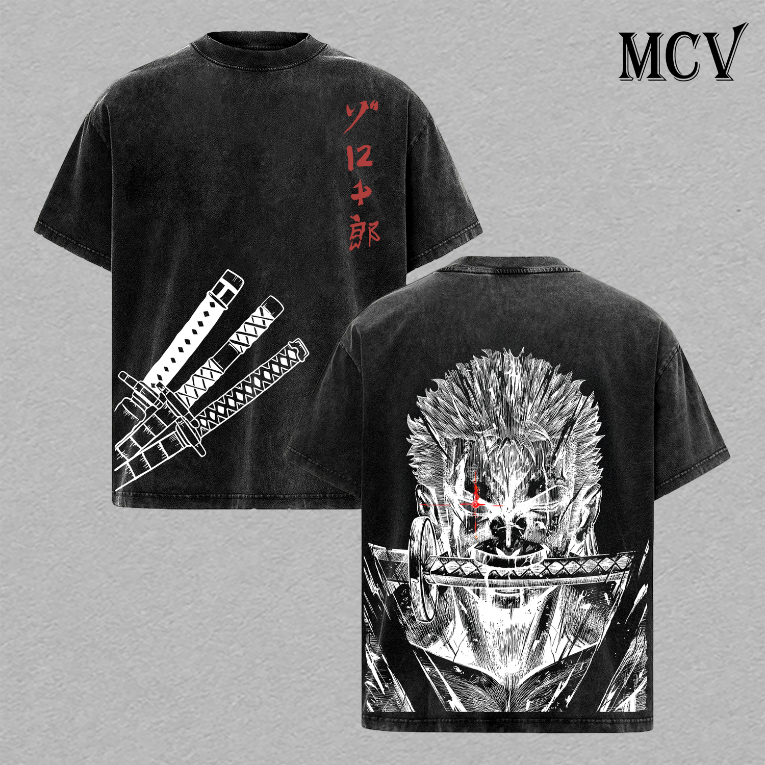 Zoro Three Sword Style T-Shirt, One Piece Anime Tee, Santoryu Swordsman Graphic Vintage Washed Tee
