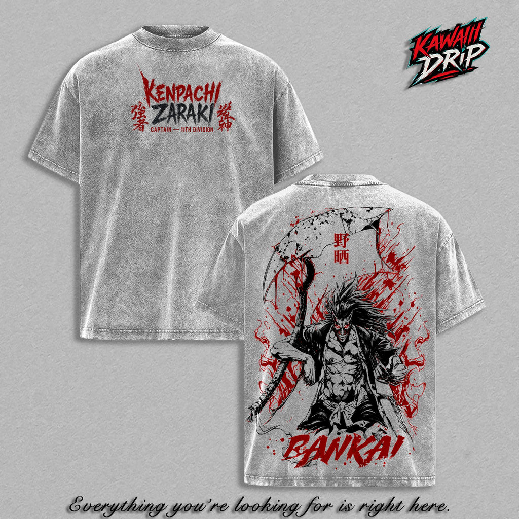 Retro Vintage Kenpachi Zaraki Bleach Unisex Oversize Anime Manga Washed Heavyweight Washed T-shirt, Gift For Bleach Fan, Anime Lover