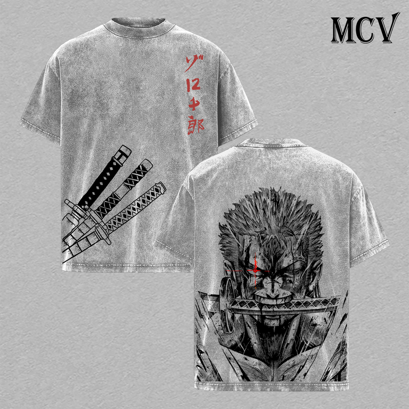 Zoro Three Sword Style T-Shirt, One Piece Anime Tee, Santoryu Swordsman Graphic Vintage Washed Tee