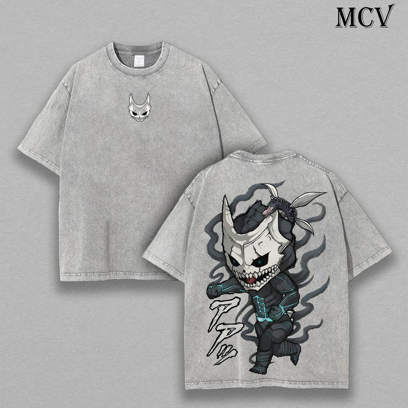 Kaiju No. 8 Chibi Tee – Vintage Washed Anime T-Shirt, Oversized Graphic Tee, Soft Cotton Manga Streetwear, Retro Japanese Aesthetic, Unisex Casual Outfit, Gift for Kaiju No. 8 Fans