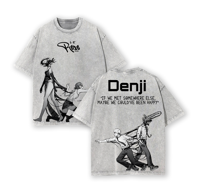 Denji x Reze Chainsaw Man Washed T Shirt | Tragic Love Anime Graphic Tee