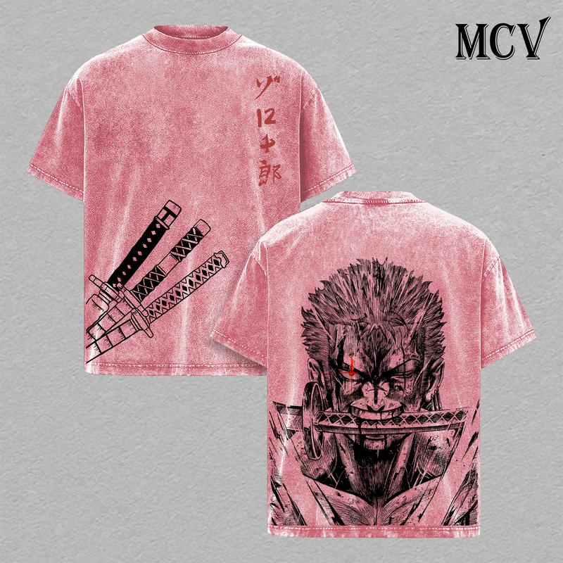 Zoro Three Sword Style T-Shirt, One Piece Anime Tee, Santoryu Swordsman Graphic Vintage Washed Tee