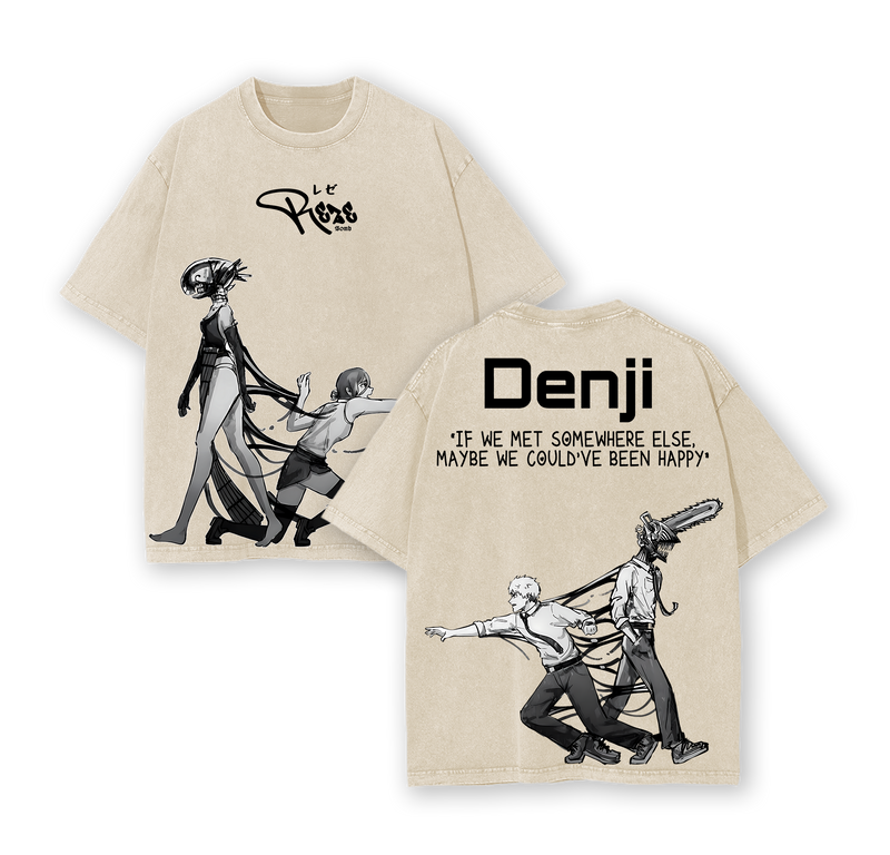 Denji x Reze Chainsaw Man Washed T Shirt | Tragic Love Anime Graphic Tee