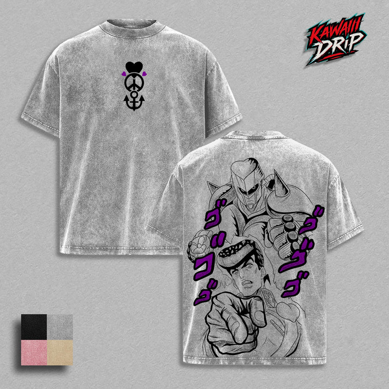 Josuke Higashikata JoJo Shirt & Hoodie | Crazy Diamond Stand Anime Graphic Tee Hoodie Set | JoJo’s Bizarre Adventure Manga Streetwear | Vintage Clothing Washed Oversized Heavyweight Cotton T-Shirt Hoodie | JJBA Fan Merch Unisex Casual Wear