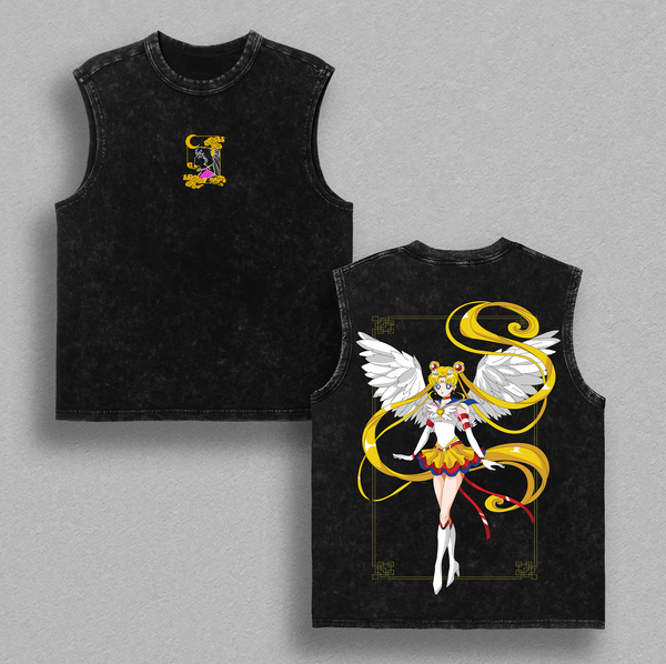 Sailor Moon Graphic Washed Tee – Oversized Unisex Anime Streetwear, Double Printed Manga Shirt, Soft Lightweight Cotton, Gift for Magical Girl Fans, Guardian-Inspired Apparel