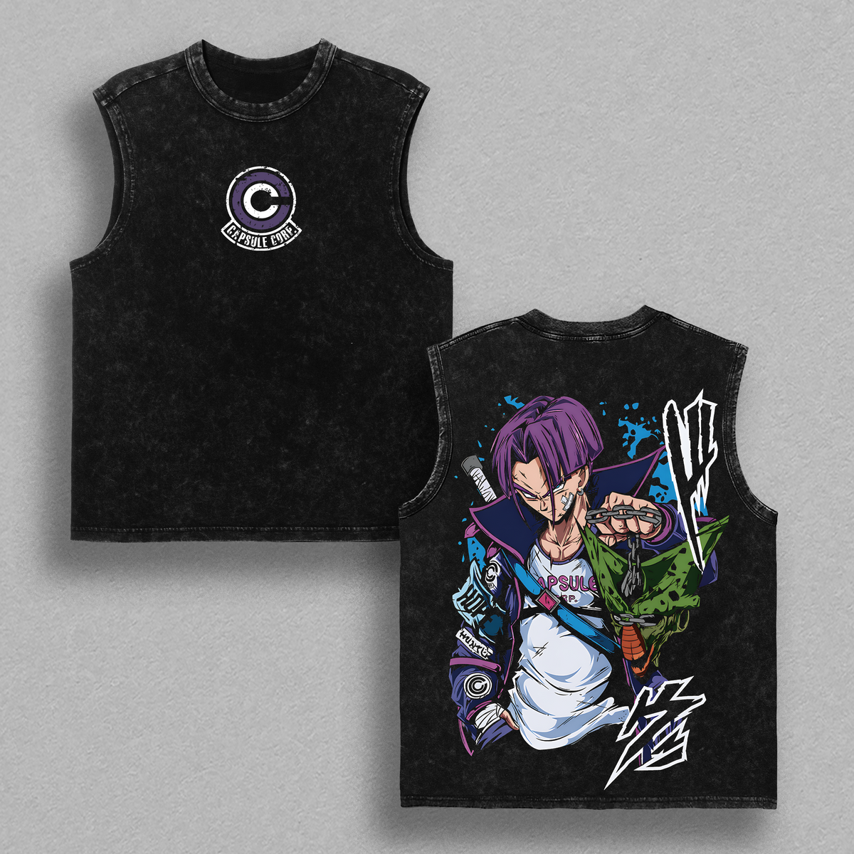 Trunks DBZ Anime Graphic Tee Vintage Washed Shirt Unisex Streetwear Capsule Corp Anime Shirt Future Trunks Sword Tee Dragon Ball Z Anime Clothing Gift for Anime Lovers Fans