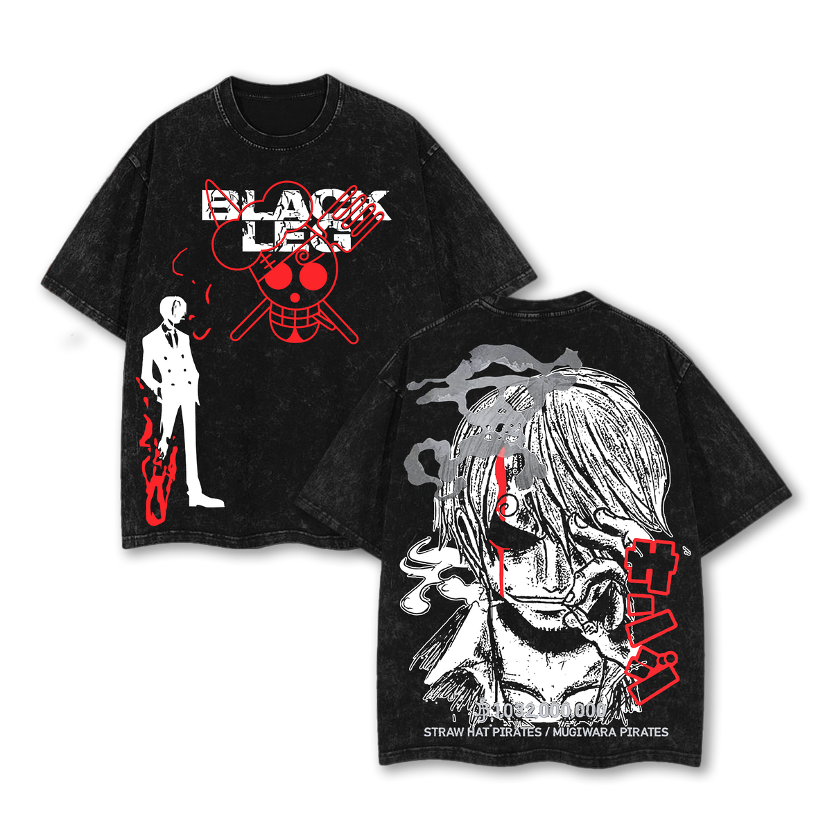 Black Leg – One Piece Washed Oversize T-Shirt Unisex, Double Printed Anime Merch Clothes Top Urban Outfit Gift For Fan