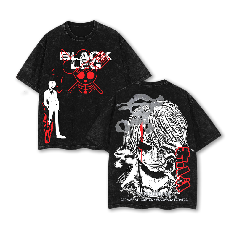 Black Leg – One Piece Washed Oversize T-Shirt Unisex, Double Printed Anime Merch Clothes Top Urban Outfit Gift For Fan