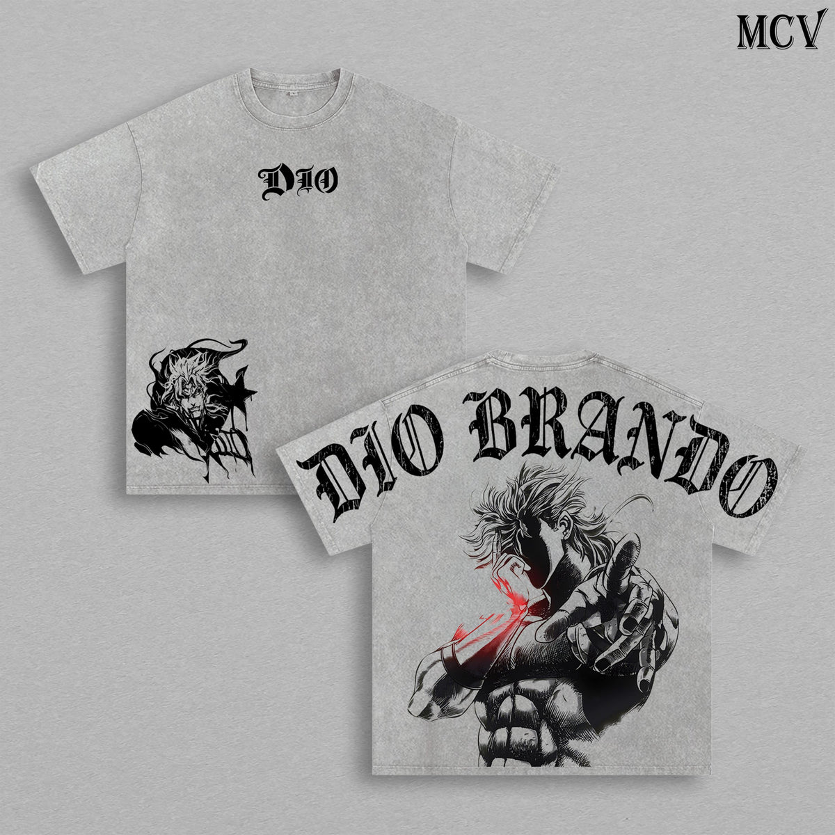 Dio Brando Anime Vintage Washed T-Shirt, Vampire Villain Graphic Tee, JoJo Style Manga Streetwear Heavy Cotton Shirt
