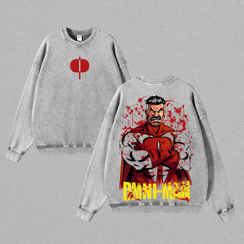 Omni Man x Invincible  , Comics T-Shirt, TV Show Comics Washed T-shirt Heavyweight Cotton, Unisex Shirt Streetwear Tropical graphic tshirt