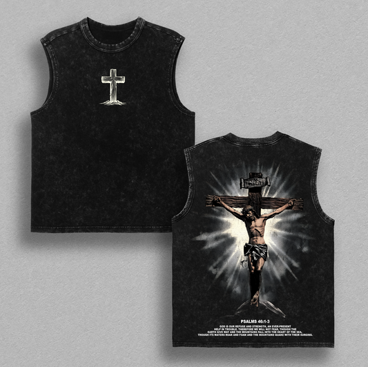 Psalms 46:1-3 Jesus Cross T-Shirt / Tank / Sweatshirt / Hoodie Washed | Christian Streetwear Vintage Tee | Faith Bible Verse Shirt | Jesus Religious Graphic Tee | God Is Our Refuge