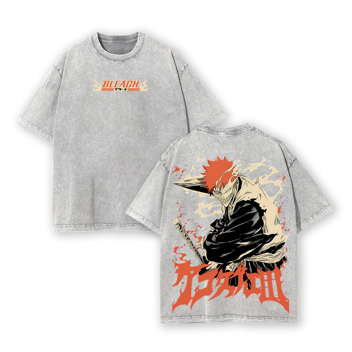 Ichigo Kurosaki Rage Bankai Bleach Retro Vintage Unisex Oversize Anime Manga Washed Heavyweight Cotton T-shirt