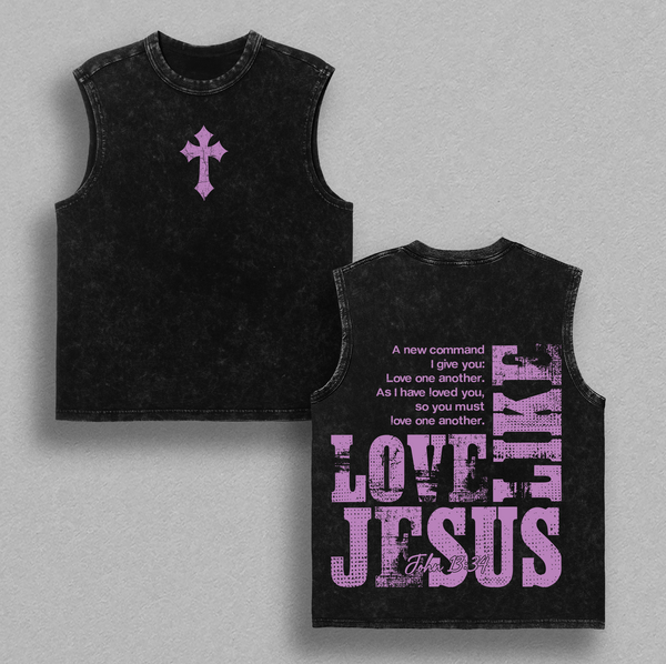 Love Jesus Shirt Vintage Washed Oversized T Shirt Christian Graphic Back Heavy Cotton Streetwear Bible Verse Love Like Jesus Faith Tee