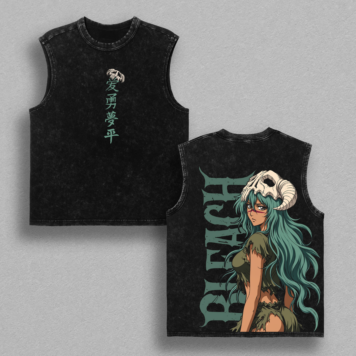 Nelliel Tu Odelschwanck Bleach Vintage Washed Anime T-Shirt Oversized Boxy Fit Heavyweight Cotton Graphic Tee Arrancar Espada Streetwear Shirt Unisex Daily Wear Gift for Bleach Anime Fans