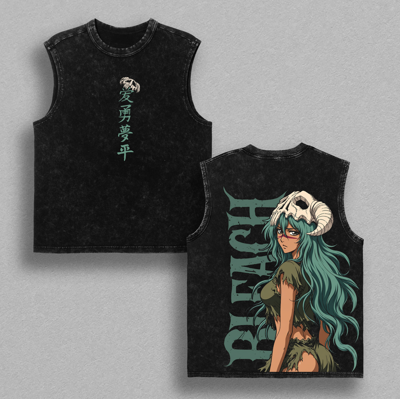 Nelliel Tu Odelschwanck Bleach Vintage Washed Anime T-Shirt Oversized Boxy Fit Heavyweight Cotton Graphic Tee Arrancar Espada Streetwear Shirt Unisex Daily Wear Gift for Bleach Anime Fans