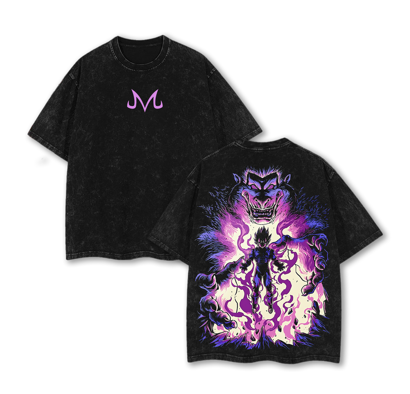 "Majin Vegeta" Dragon Ball Z Retro Vintage Unisex Oversize Anime Manga Acid Washed Lightweight Cotton T-shirt