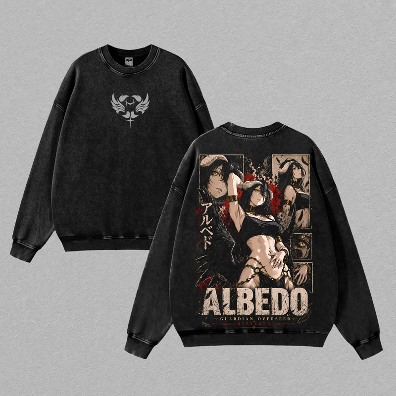 Albedo Anime T Shirt, Overlord Graphic Tee, Albedo Waifu Shirt, Japanese Anime Streetwear, Vintage Washed Black Tee