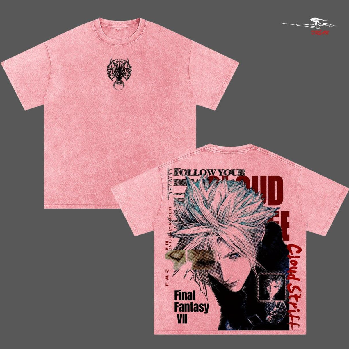 Cloud Strife Final Fantasy VII Anime Double Printed Vintage Washed Tee Unisex Oversize Anime Manga Washed Heavyweight Cotton T-shirt
