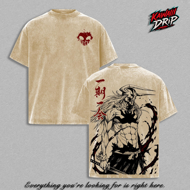 Ichigo Bleach Vintage Washed T-Shirt - Hollow Ichigo Anime Graphic Tee Heavyweight Cotton Oversized Streetwear Unisex Gift
