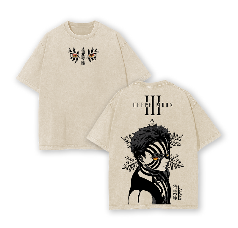 Akaza Upper Rank 3 Graphic Tee, Vintage Washed Oversized Shirt, Manga Villain Demon Slayer Cotton T-Shirt MCV Tee