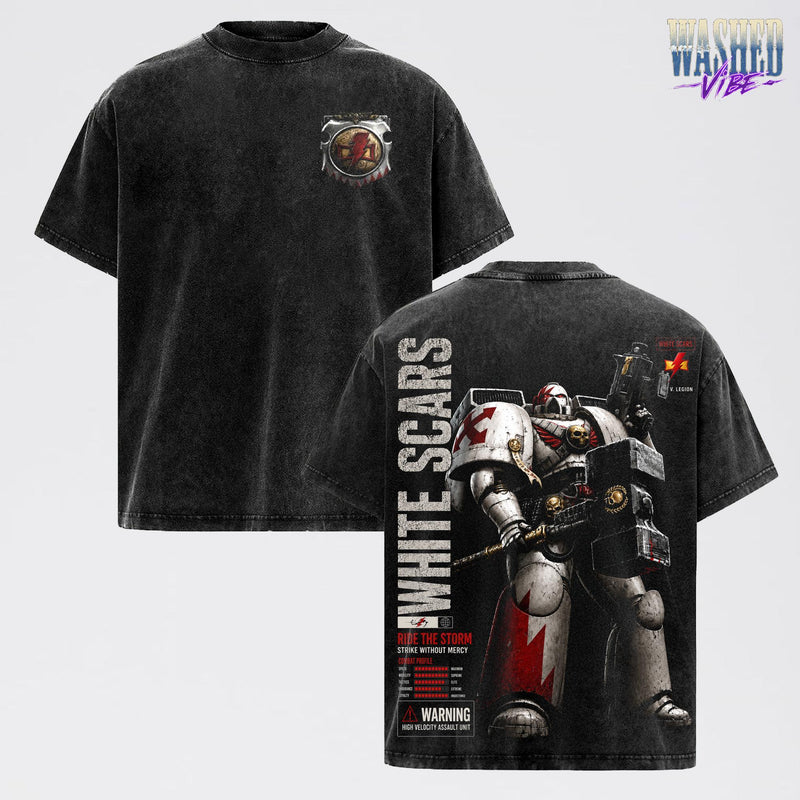 White Scars Warhammer 40,000: Dawn of War IV T-Shirt, Retro Grimdark Sci-Fi Graphic Tee, Space Warrior Tabletop Gaming Streetwear, Warhammer 40K Fan Apparel, Gift for Men & Women, Video Game Shirt, Boy Merch Streetwear