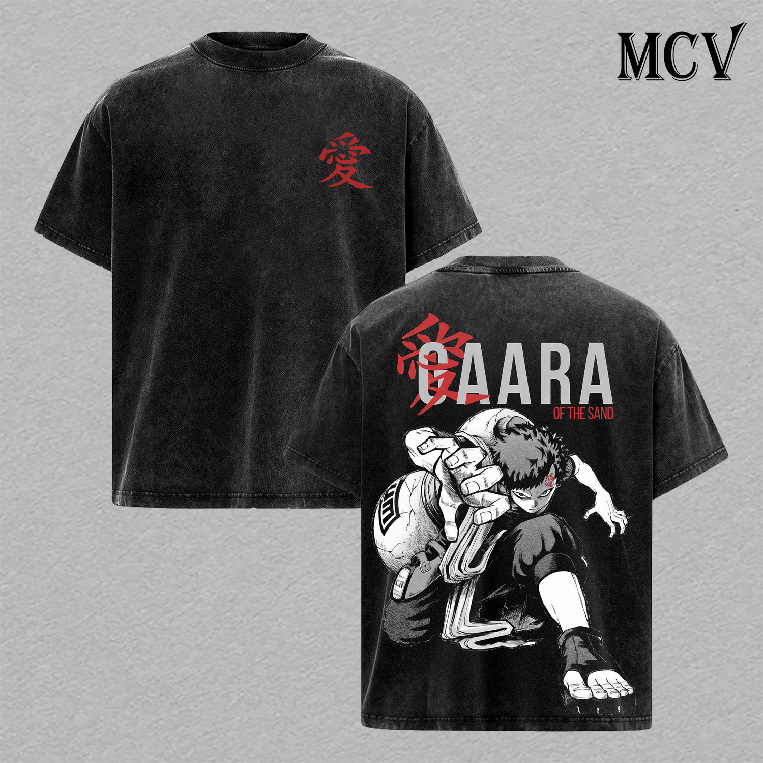 Gaara T-Shirt, Naruto Anime Tee, Sand Village Kazekage Graphic Vintage Washed Tee