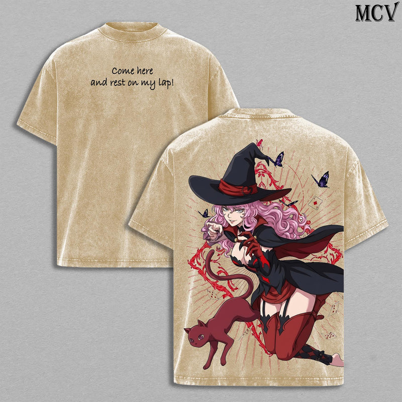Vanessa Enoteca Black Clover Tee – Vanessa Vintage Washed T-Shirt | Black Bulls Witch | Thread Magic Anime Manga Graphic Tee | Heavy Cotton Unisex Oversized Streetwear Top