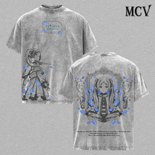 Frieren T-Shirt, Beyond Journey's End Anime Tee, Elf Mage Graphic Vintage Washed Tee