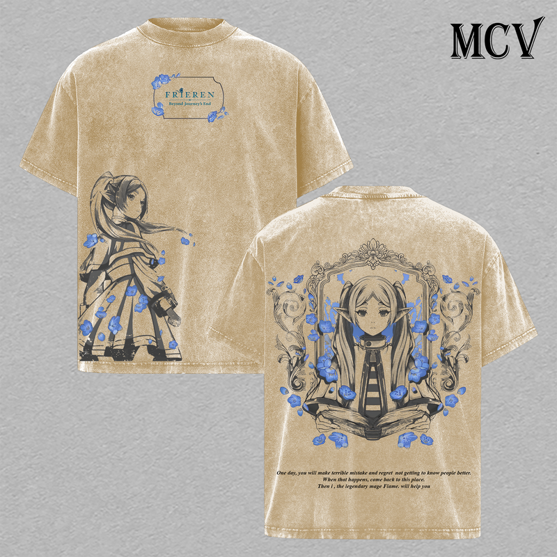 Frieren T-Shirt, Beyond Journey's End Anime Tee, Elf Mage Graphic Vintage Washed Tee