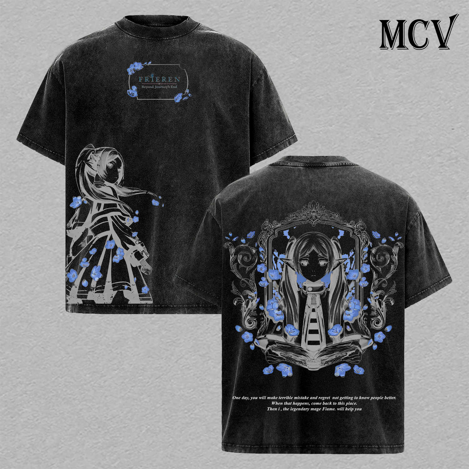Frieren T-Shirt, Beyond Journey's End Anime Tee, Elf Mage Graphic Vintage Washed Tee