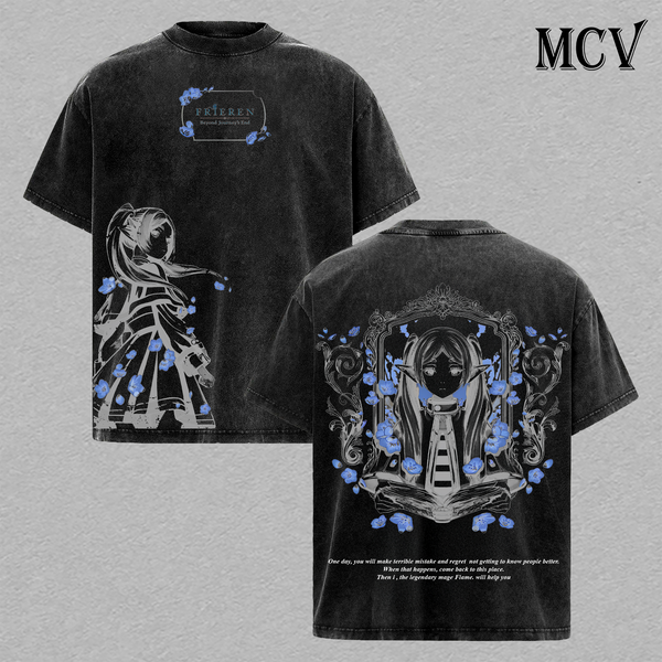 Frieren T-Shirt, Beyond Journey's End Anime Tee, Elf Mage Graphic Vintage Washed Tee