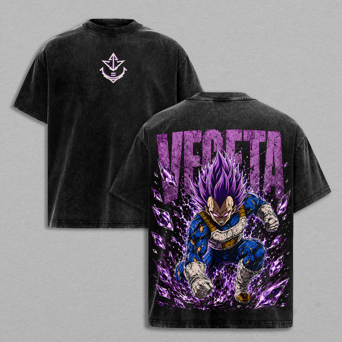 Vegeta Saiyan Prince Dragon Ball Z Legendary Saiyan Warrior Purple Power Form Double Printed Vintage Tee, Pride Warrior Destruction Energy Battle Aura Anime Graphic Shirt Heavyweight Cotton Unisex Streetwear