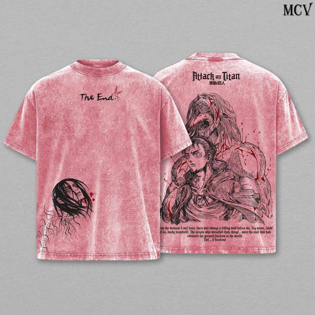 Eren Yeager The End – Attack on Titan Vintage Washed Anime Graphic T-Shirt Final Arc Dark Streetwear