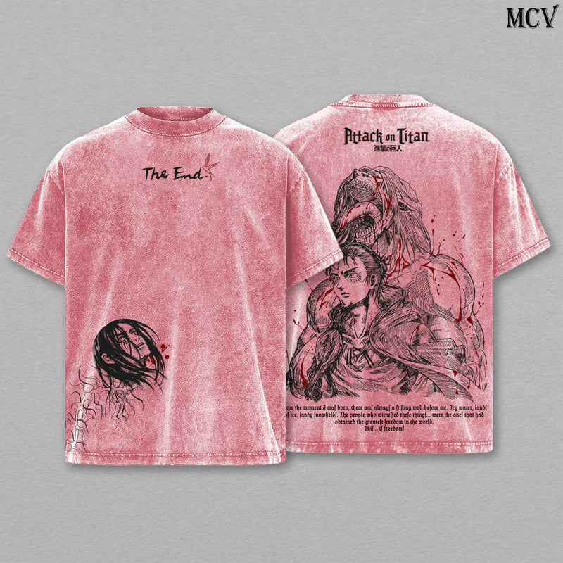 Eren Yeager The End – Attack on Titan Vintage Washed Anime Graphic T-Shirt Final Arc Dark Streetwear