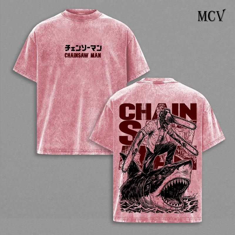 Chainsaw Man Denji Vintage Washed T-Shirt, Chainsaw Devil Anime Graphic Tee, Dark Manga Streetwear Heavy Cotton Shirt
