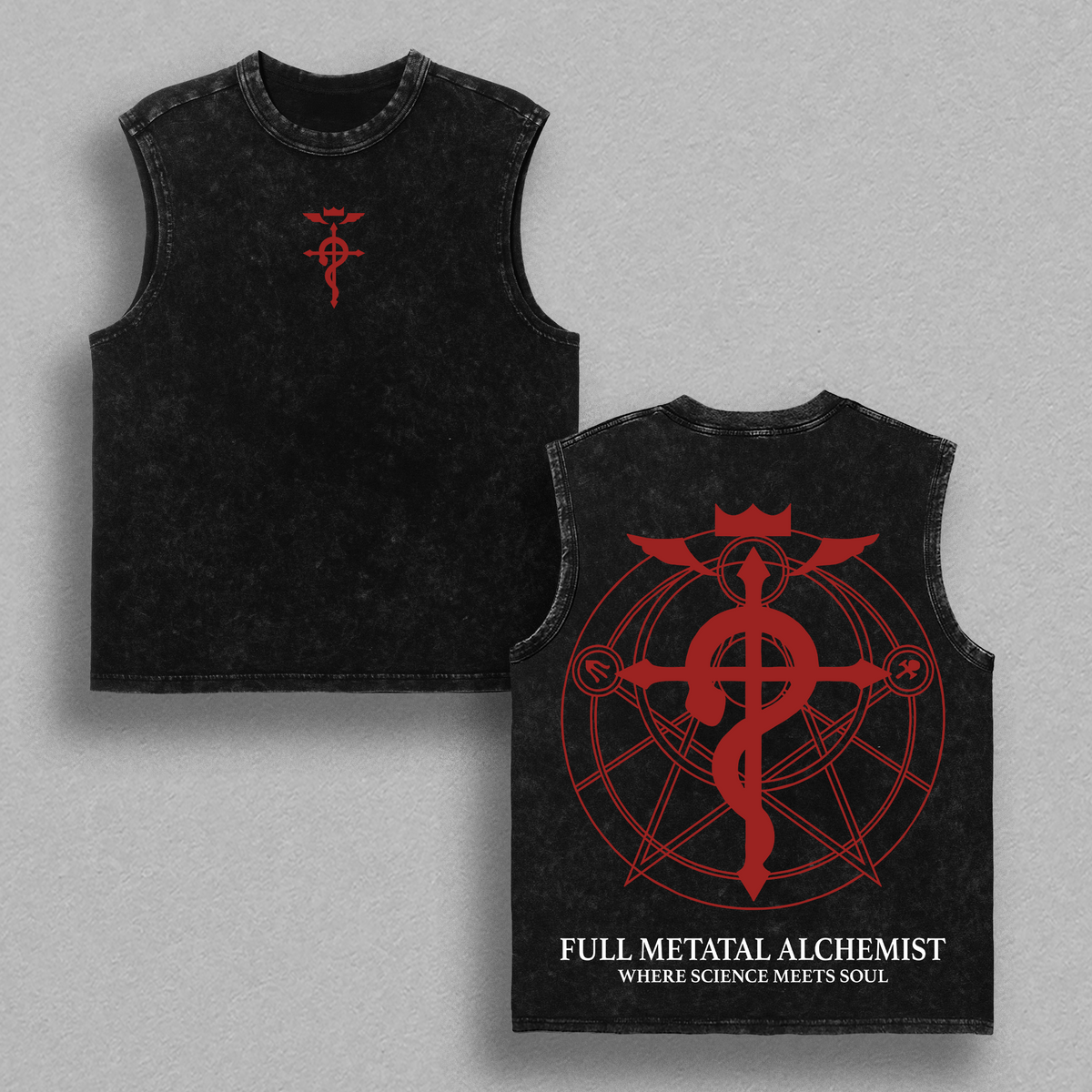 Fullmetal Alchemist Brotherhood Anime Tee – Edward & Alphonse Elric Vintage Washed T-Shirt – FMA Alchemy Symbol Graphic Tee for Anime Fans & Streetwear Enthusiasts Clothing, Menswear, Soft, Classic