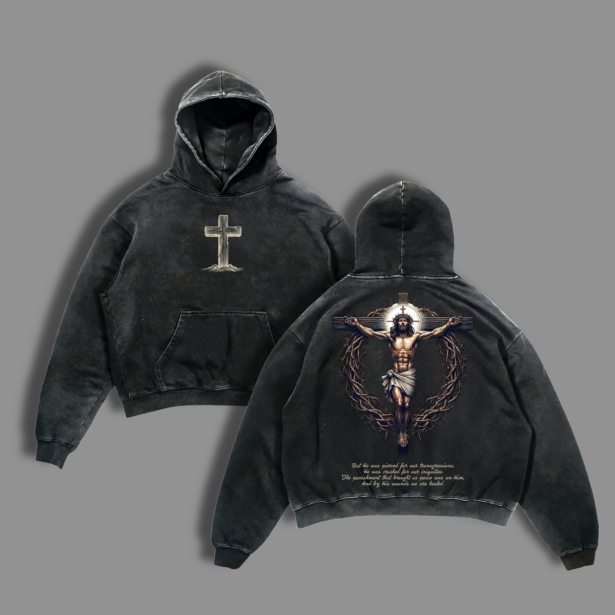 Jesus Crucifix Cross T-Shirt Washed | Hoodie Washed | He Died For Our Sins Bible Verse Tee | Christian Faith Streetwear | Religious Vintage Shirt | Glory Threads Gospel Clothing