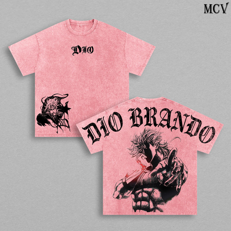 Dio Brando Anime Vintage Washed T-Shirt, Vampire Villain Graphic Tee, JoJo Style Manga Streetwear Heavy Cotton Shirt