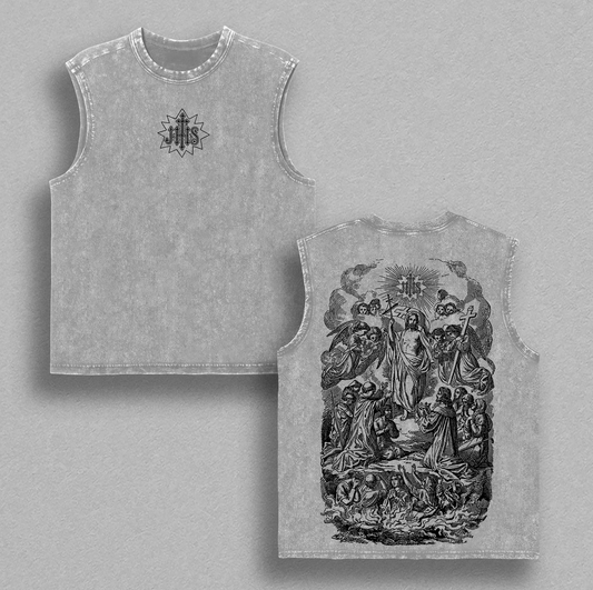 Heavenly Resurrection Jesus Shirt / Tank / Sweatshirt / Hoodie Vintage Washed Oversized Tee | Catholic & Christian Streetwear Heavy Cotton T-Shirt | Holy Ascension Graphic Back | Faith Inspired Spiritual Gift
