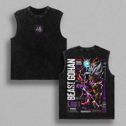 "Beast Gohan" DBZ Vintage Washed T-Shirt Saiyan Warrior Anime Graphic Tee Raging Power Streetwear Oversized Shirt Gift for DBZ Fans